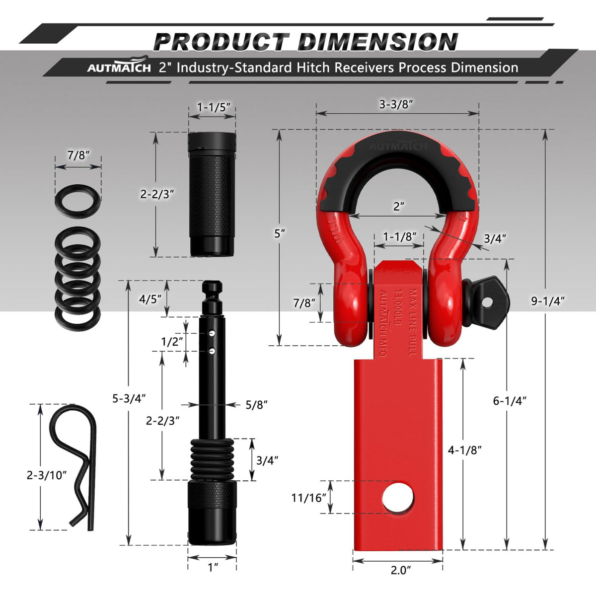 AUTMATCH anti-theft 5/8" locking hitch pin detail offering secure attachment