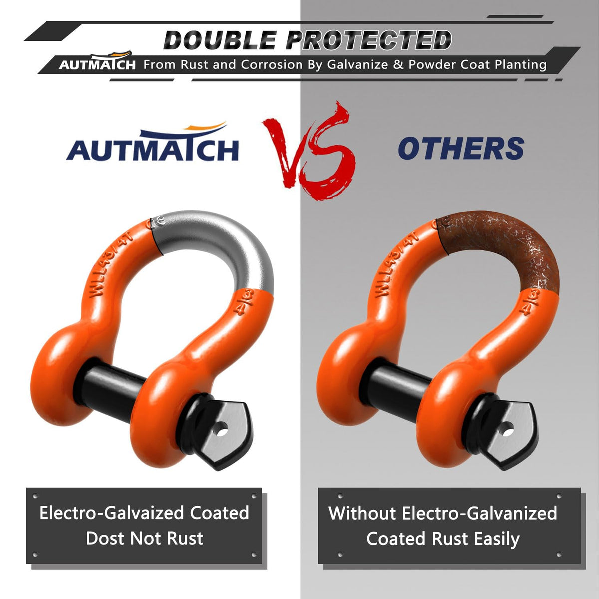 AUTMATCH shackles mounted to truck recovery point providing secure towing attachment