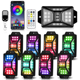 Auto Buero front packaging showing complete rock lights kit and benefit of full kit convenience