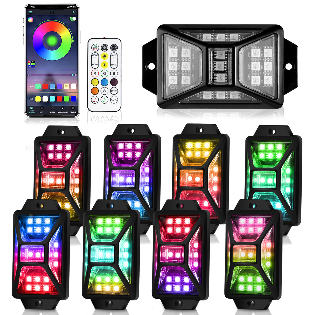 Auto Buero truck at campsite with multicolor underglow showing ambience and practical lighting benefit