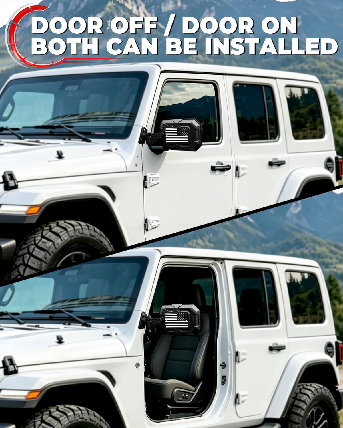 Auto Buero mirror in use doors off demonstrating improved sightlines