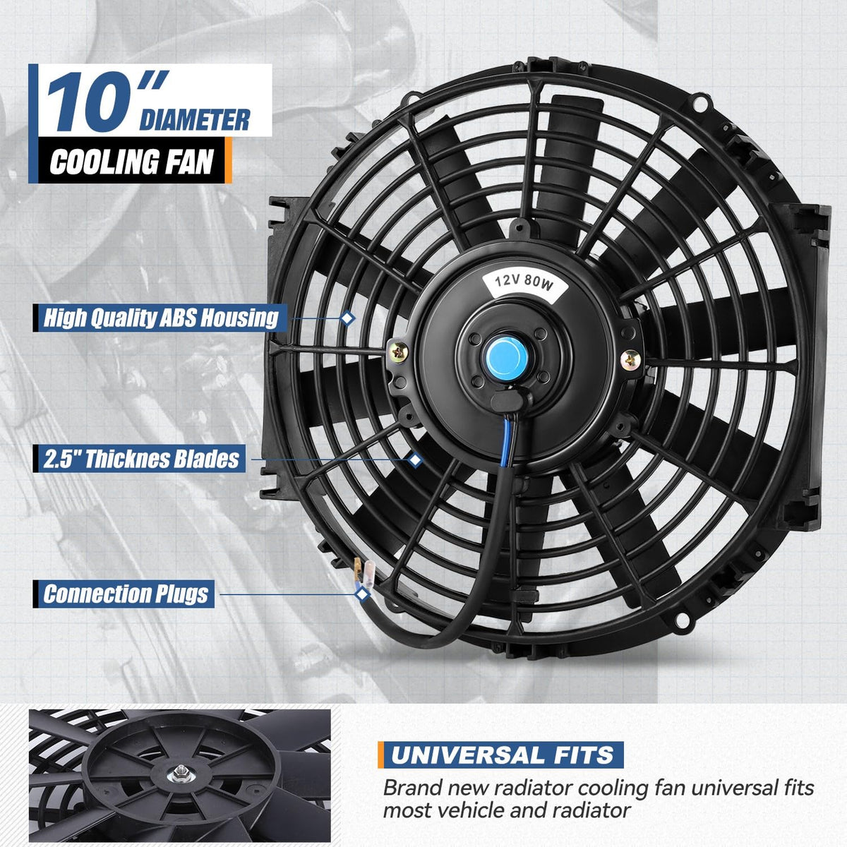 Auto Dynasty fan mounted on a radiator demonstrating improved cooling coverage