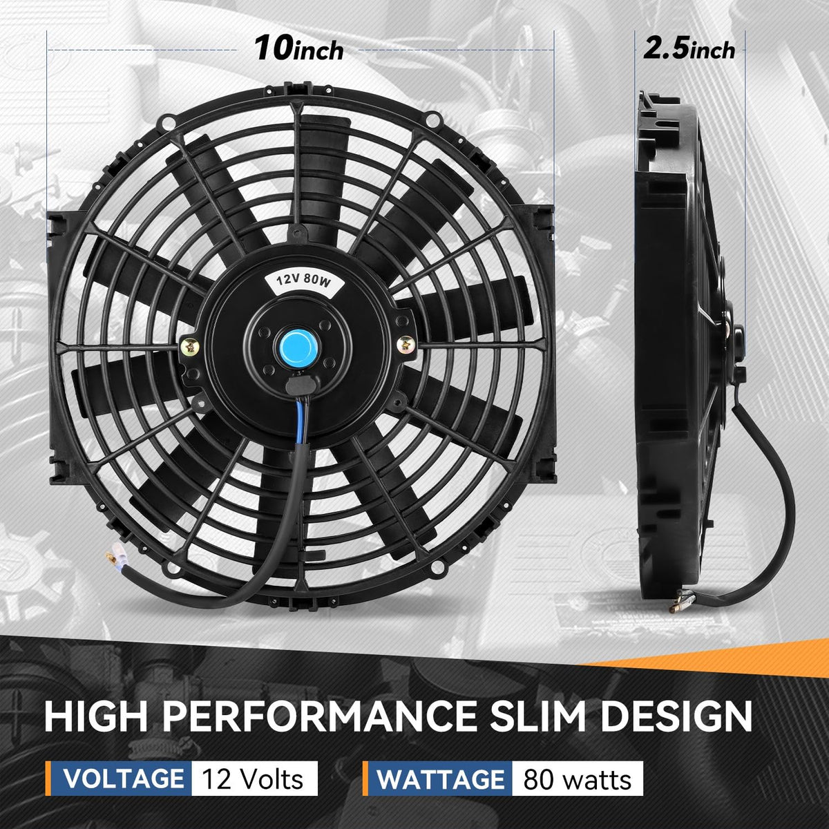 Auto Dynasty fan next to a hand for scale illustrating compact size benefit