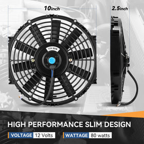 Auto Dynasty fan next to a hand for scale illustrating compact size benefit