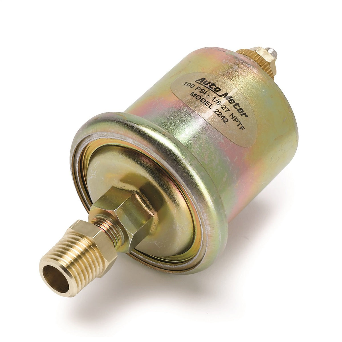 Auto Meter 2242 front view showing thread and adapter for correct gauge hookup