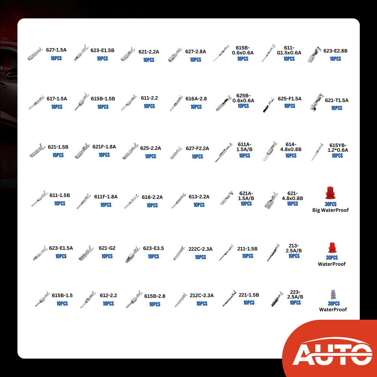 AUTO OCCASION arranged pin sizes showing organized selection for repairs