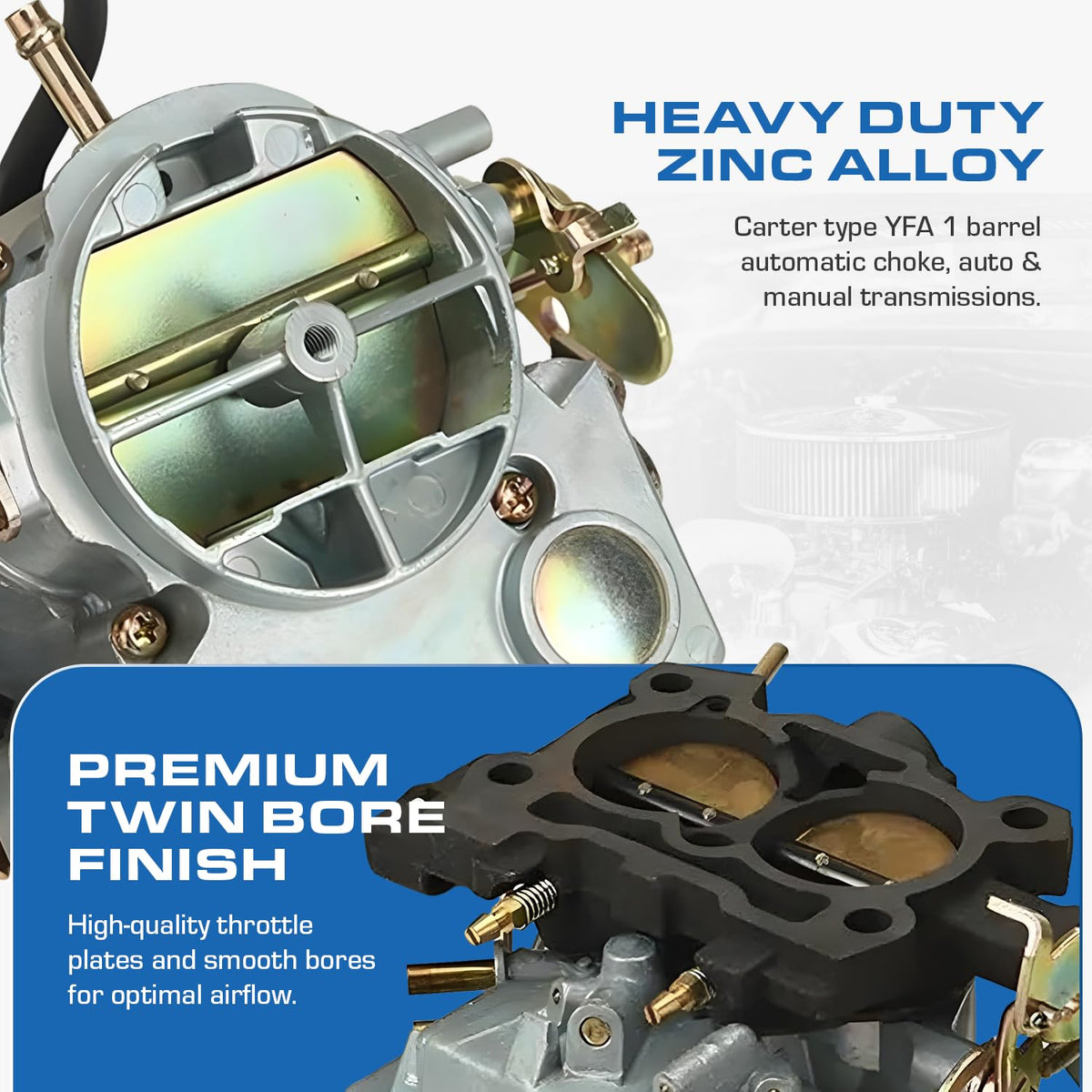 Auto Parts Prodigy top view of fuel bowls and jets illustrating pre-calibrated tuning benefits
