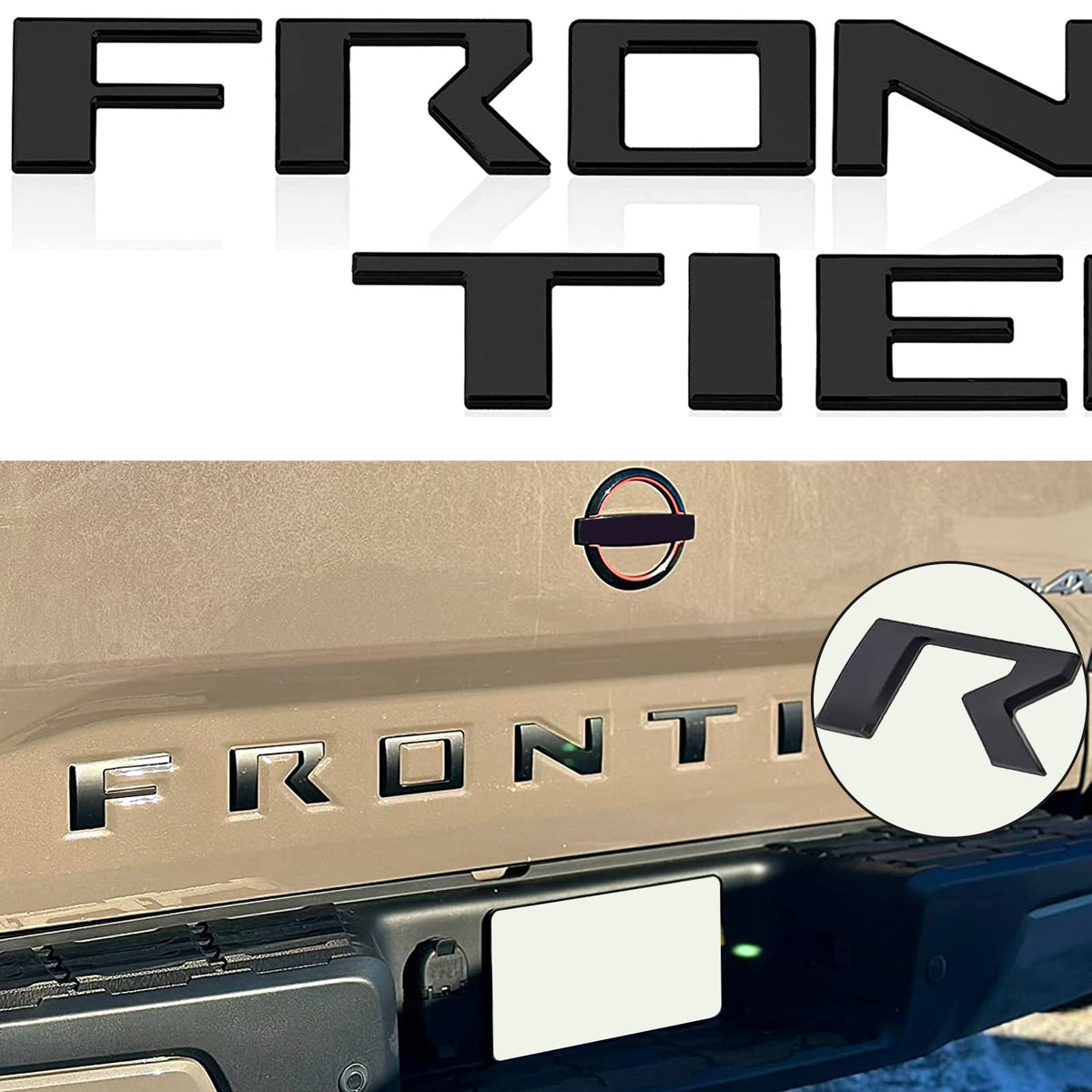 Auto safety front view of matte black tailgate letters showing fit and finish