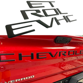 Auto Safety front view of matte black tailgate letters showing precise fit and clean look
