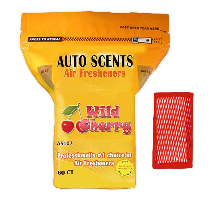 Auto Scents front packaging showing 60 pads and bold wild cherry scent benefit