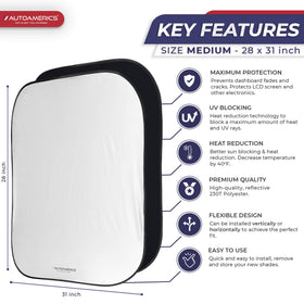 AUTOAMERICS close-up of silver reflective material showing heat-blocking surface benefit