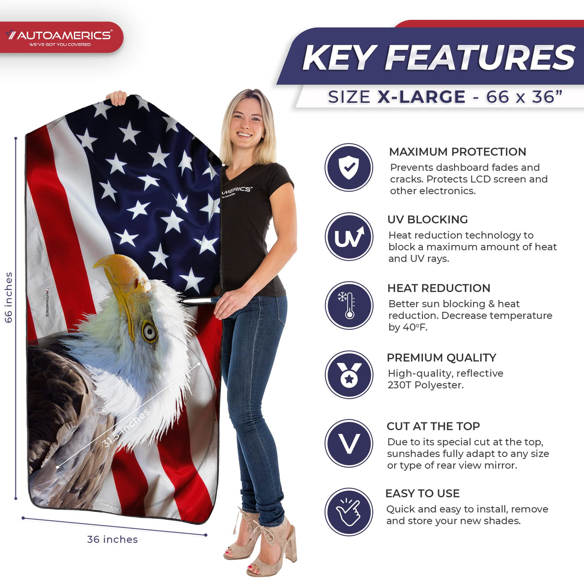AUTOAMERICS folded shade in compact storage pouch for easy transport