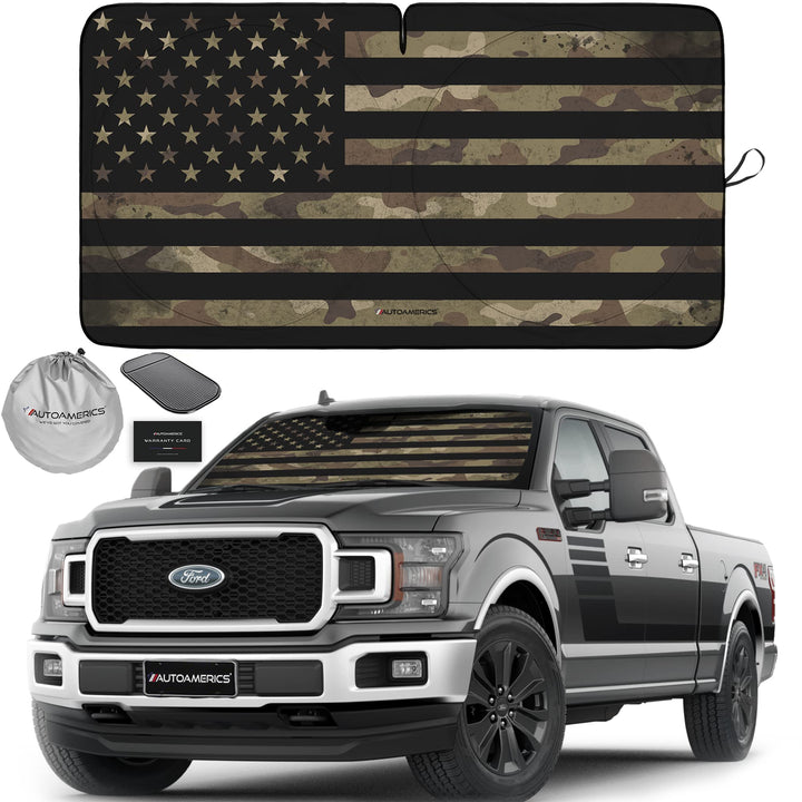 AUTOAMERICS full view front showing dark camo USA flag and coverage benefit