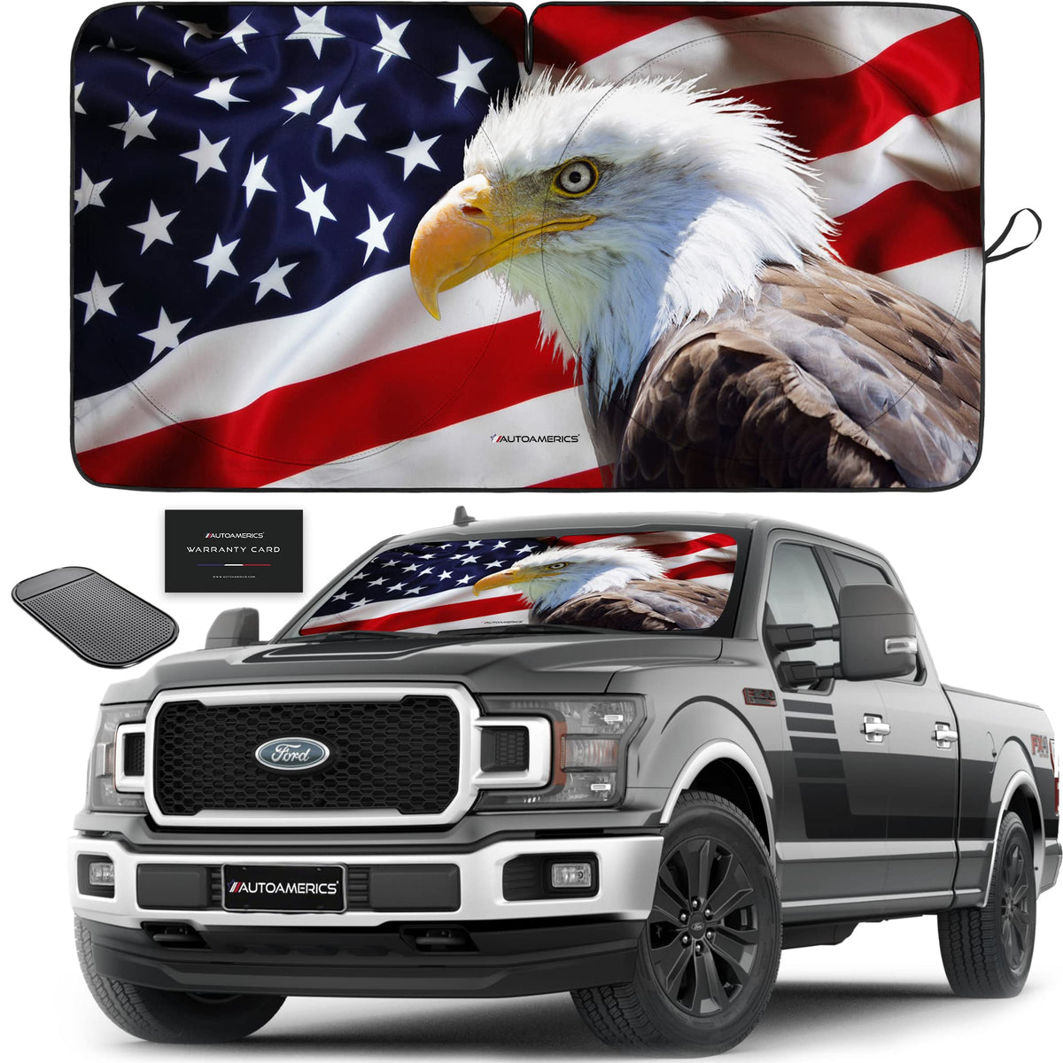 AUTOAMERICS front view showing full windshield coverage and heat reduction