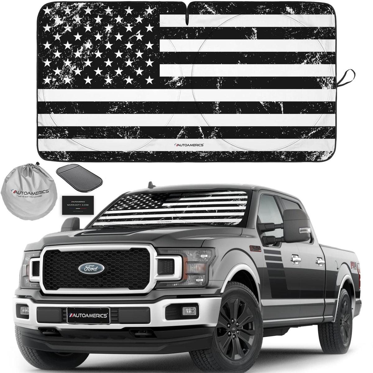 Autoamerics front view of patriotic flag shade showcasing bold design and protection
