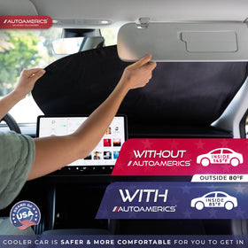 AUTOAMERICS size comparison with ruler showing medium fit and easy selection benefit
