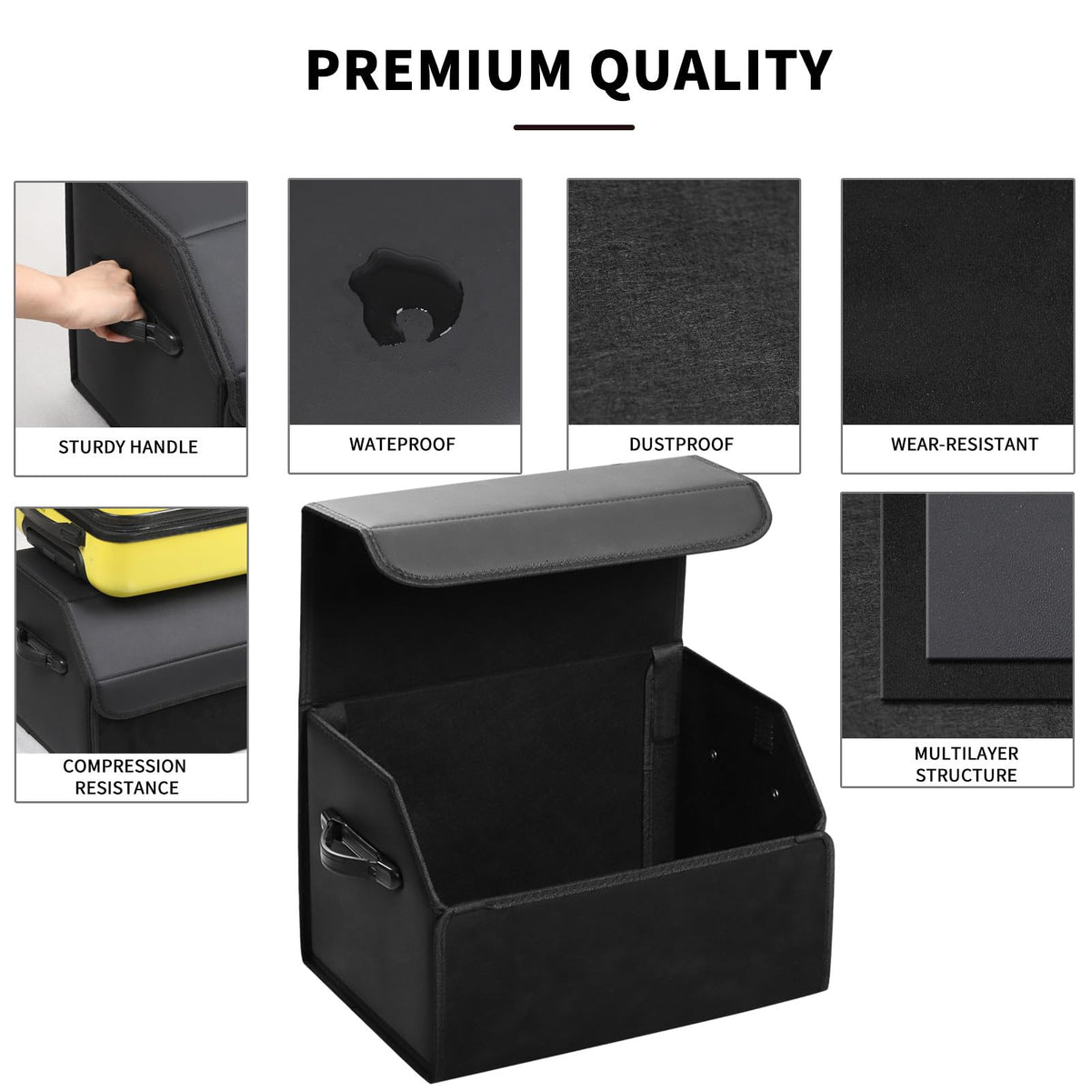 AUTOARK organizer in SUV trunk with groceries showing spill protection benefit