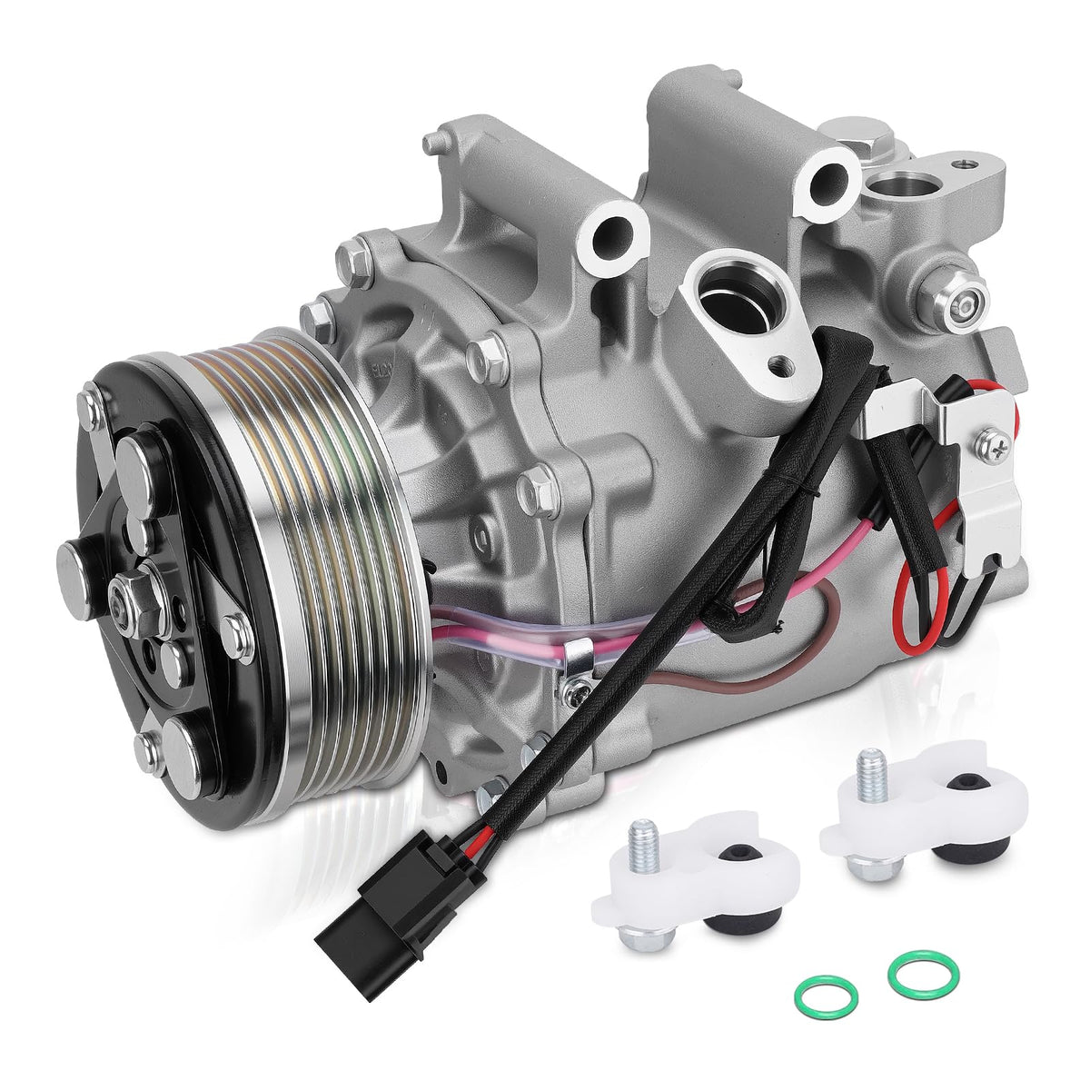 AUTOBABA front view of compressor showing fit and durable finish, ensures reliable replacement