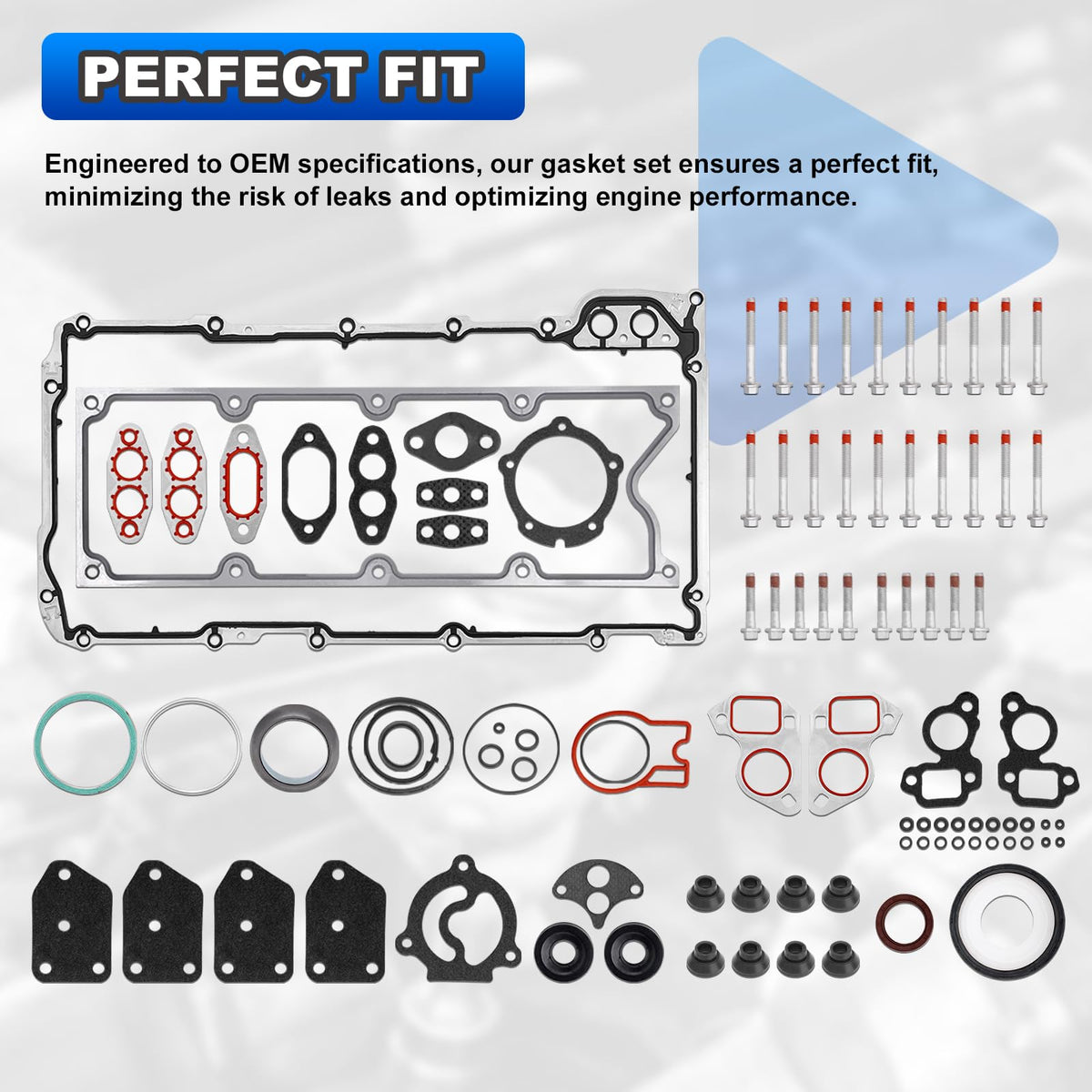 AUTOBABA gasket components beside a ruler for scale to confirm correct sizing