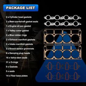 AUTOBABA valley cover and oil pan gaskets displayed for complete top-end repair