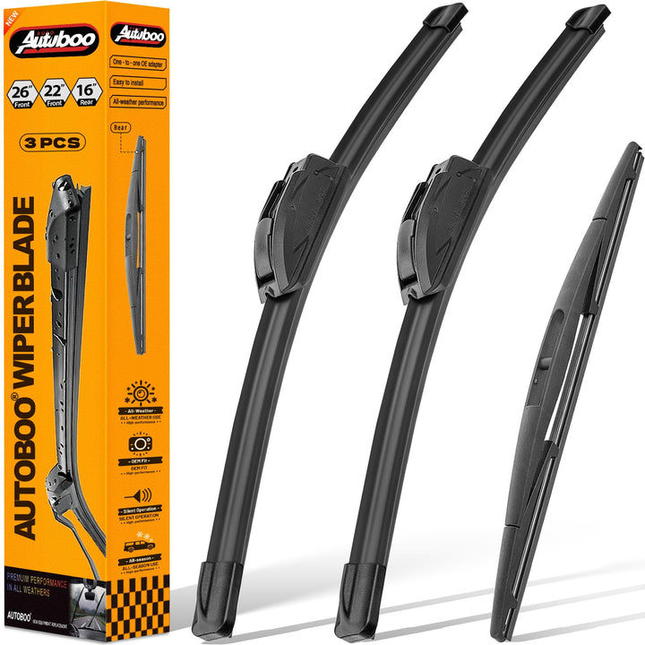 AUTOBOO front packaging showing full 3-blade set and clear fit benefits