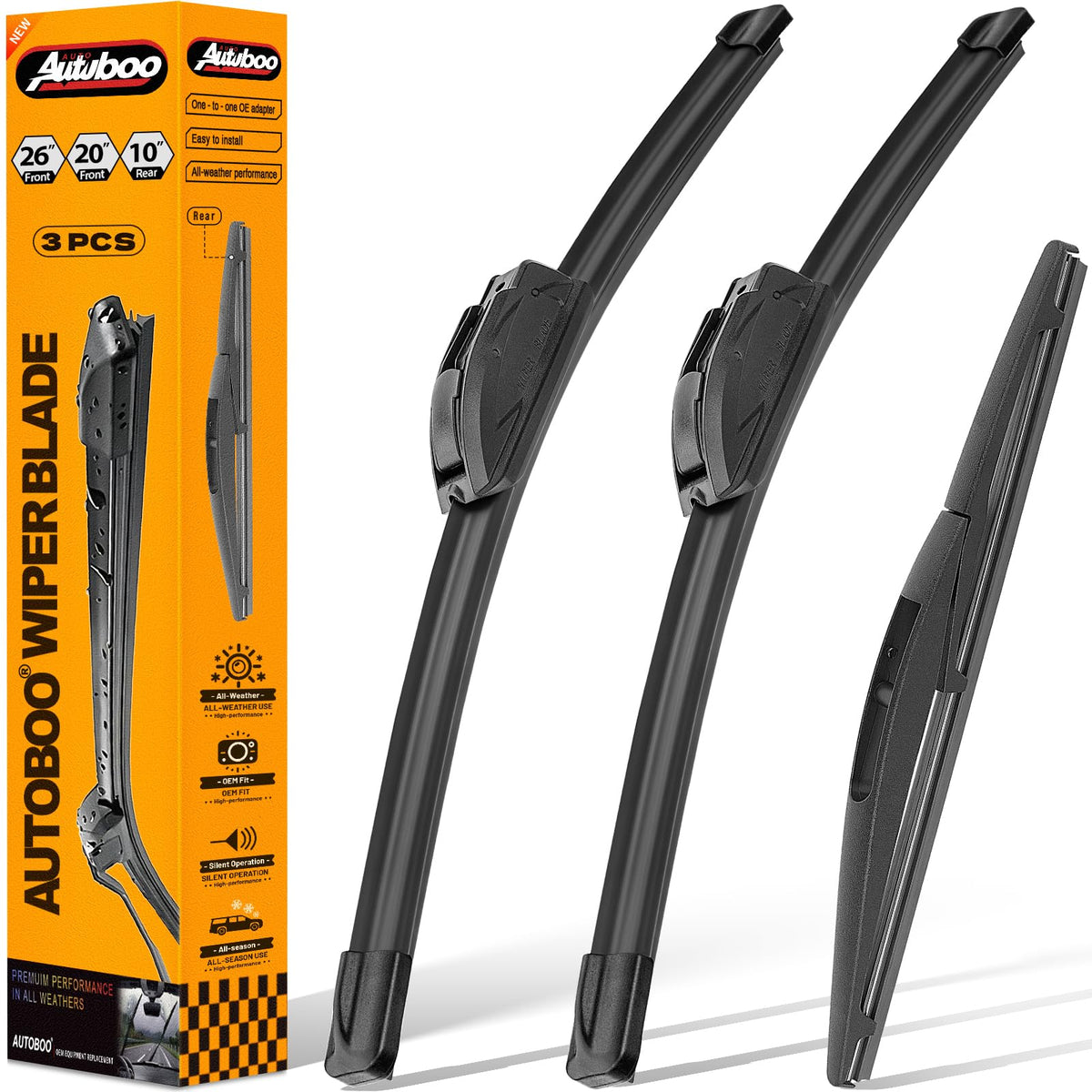 AUTOBOO front blades in package showing complete replacement set and fit