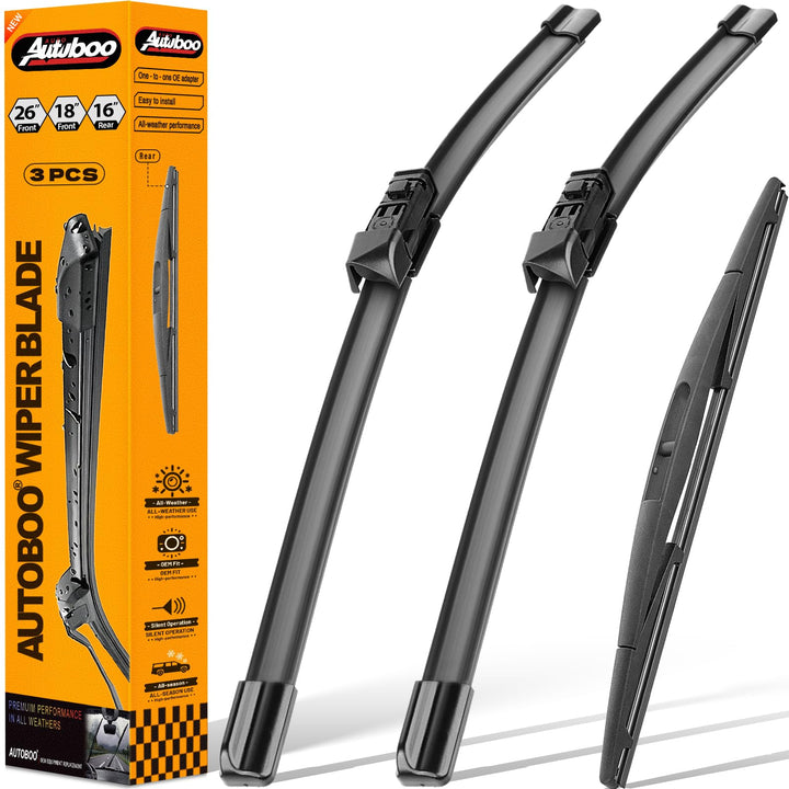 AUTOBOO front packaging showing complete 3-blade kit and fitment benefit