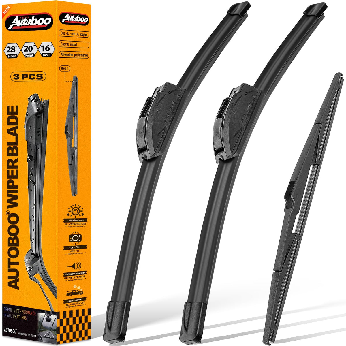 AUTOBOO front packaging showing full Sienna wiper kit and fit reassurance