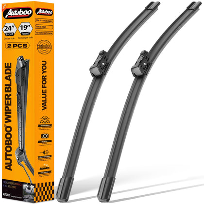 AUTOBOO front packaging showing wiper blade pair and fitment benefits