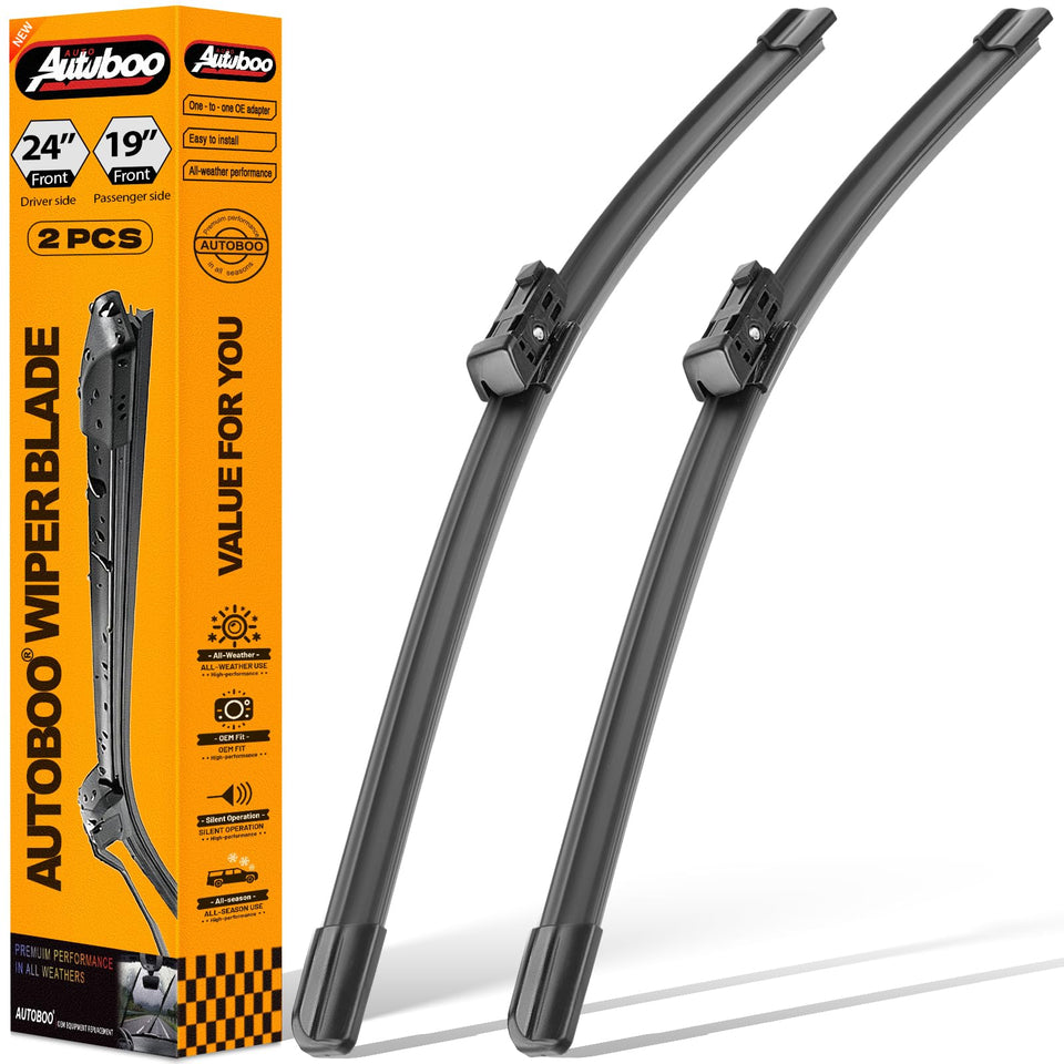AUTOBOO front packaging showing wiper blade pair and fitment benefits