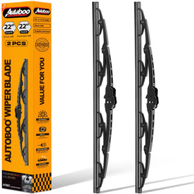 AUTOBOO front packaging showing 22-inch blade pair and model fitment benefit