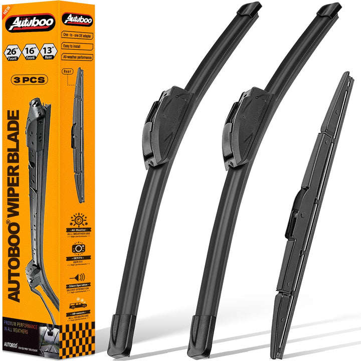 AUTOBOO kit packaging showing organized three-blade set and benefit of full replacement