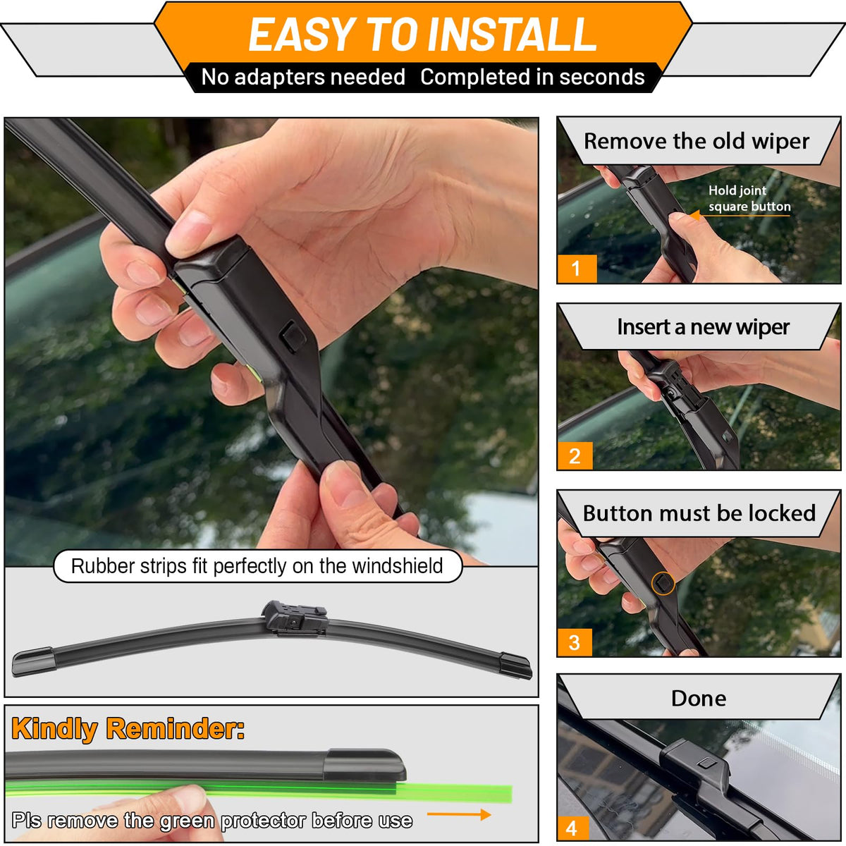 AUTOBOO blade clearing rain on windshield demonstrating reliable wet-weather benefit