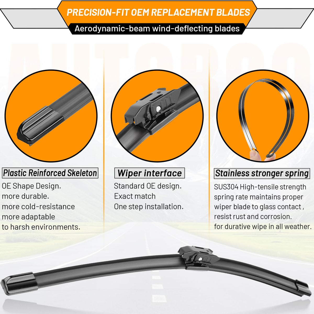 AUTOBOO blade installed on vehicle front improving visibility in wet conditions