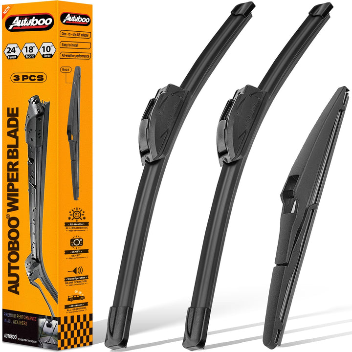AUTOBOO front packaging showing complete Jeep Compass wiper kit benefits