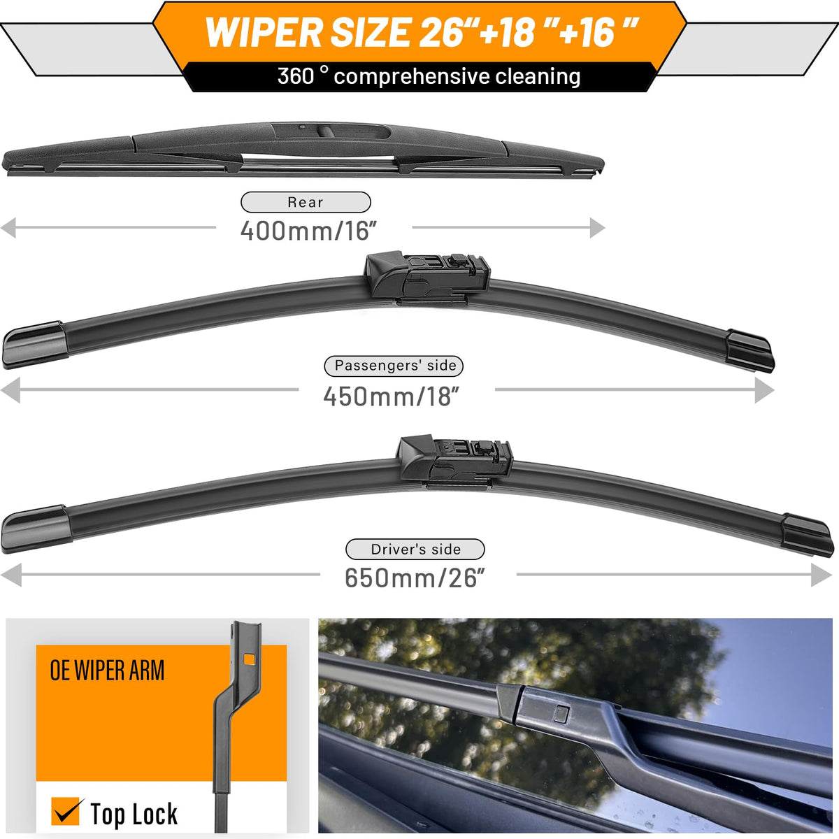 AUTOBOO blade mounted on windshield clearing rain for improved visibility