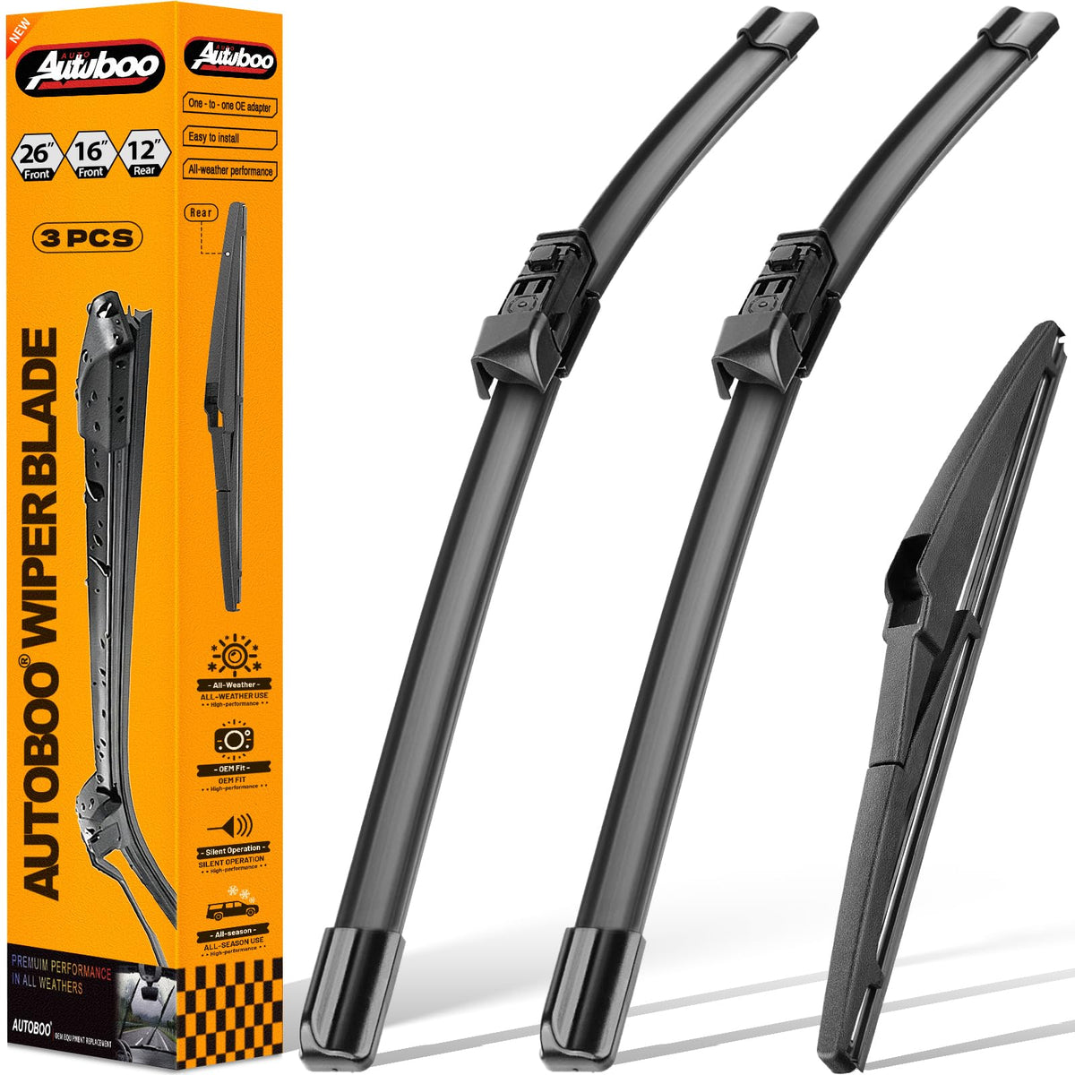 AUTOBOO kit front packaging showing complete three-blade set for easy replacement