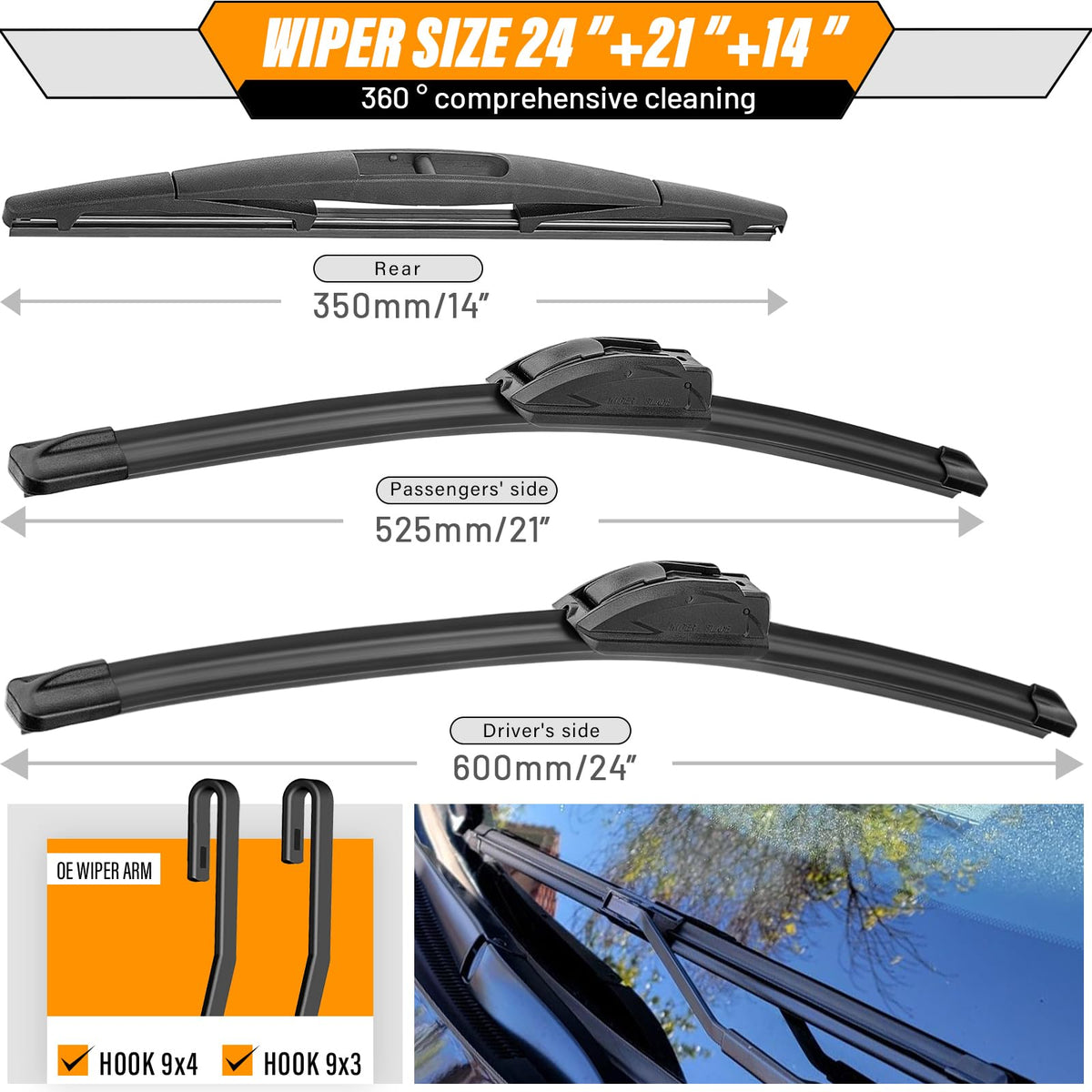 AUTOBOO rear 14-inch blade detail highlighting durable fit and reliability