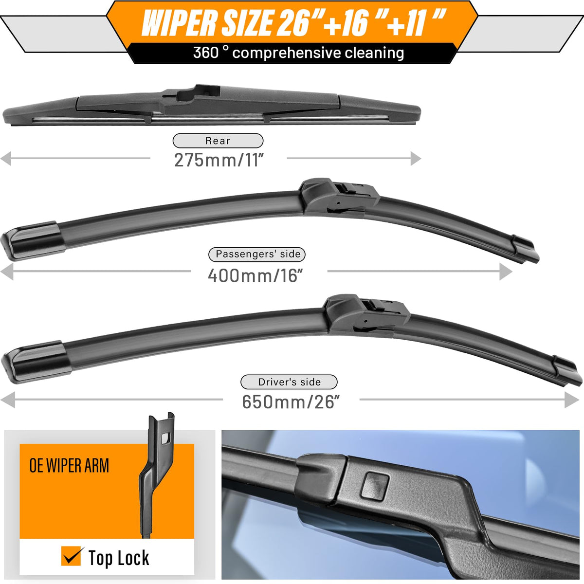 AUTOBOO rear blade next to ruler demonstrating exact 11" length fit