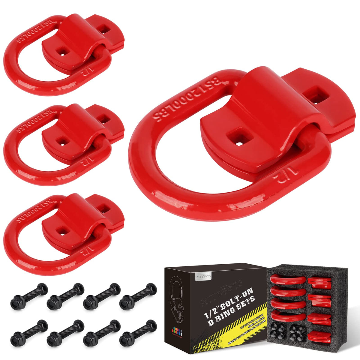 AUTOBOTS front view of four red D rings showing ready-to-install anchors and strength