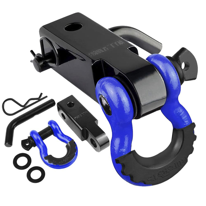AUTOBOTS front view of blue 2" hitch receiver showing solid build and clean finish for reliability