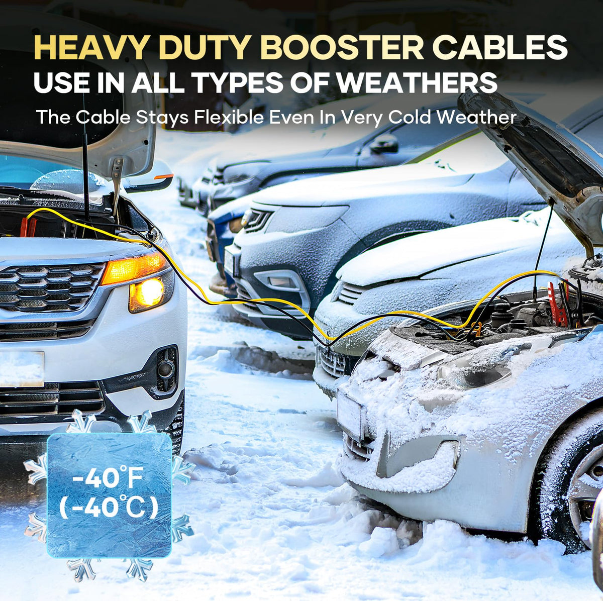 AutoChat cables in use jump-starting a car, reliable boost when battery fails
