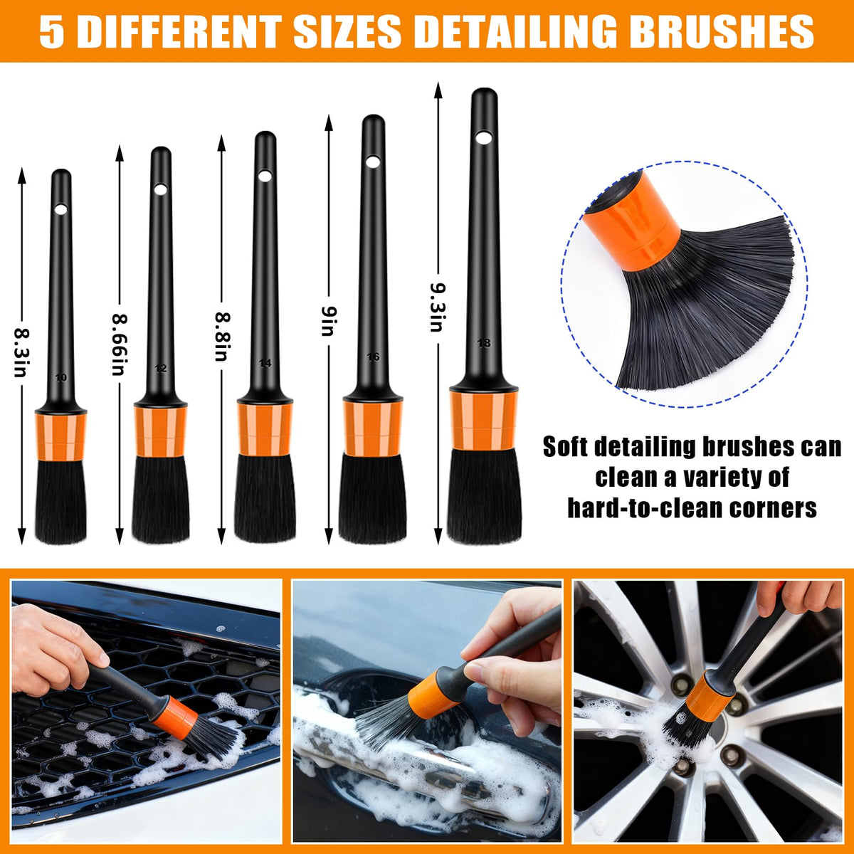 AUTODECO detail brushes cleaning air vent benefit: reach tight spaces without damage