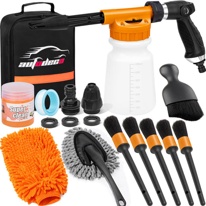 AUTODECO foam gun front view showing nozzle and handle benefit: adjustable pressure control