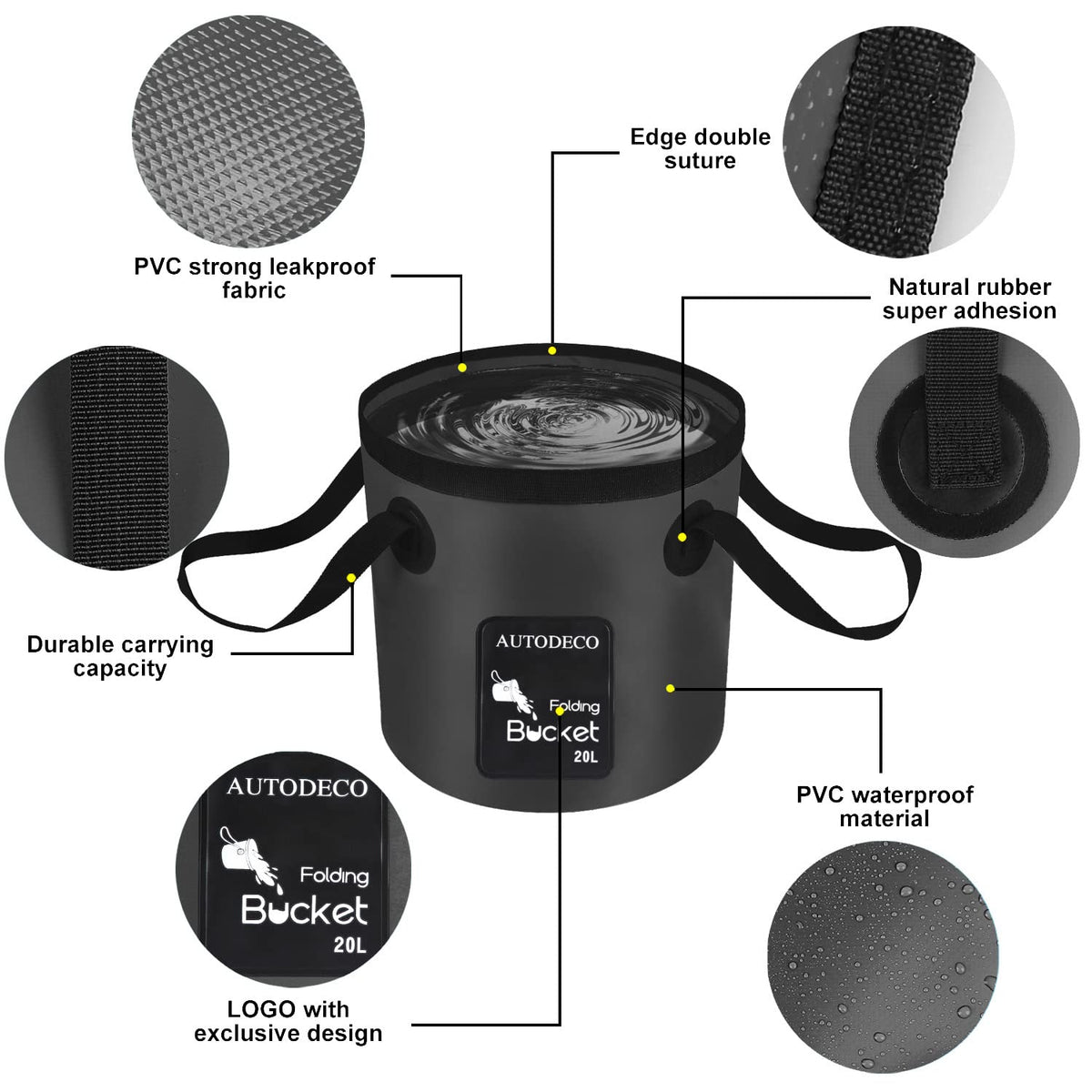 AUTODECO collapsed bucket folded flat showing space-saving portability