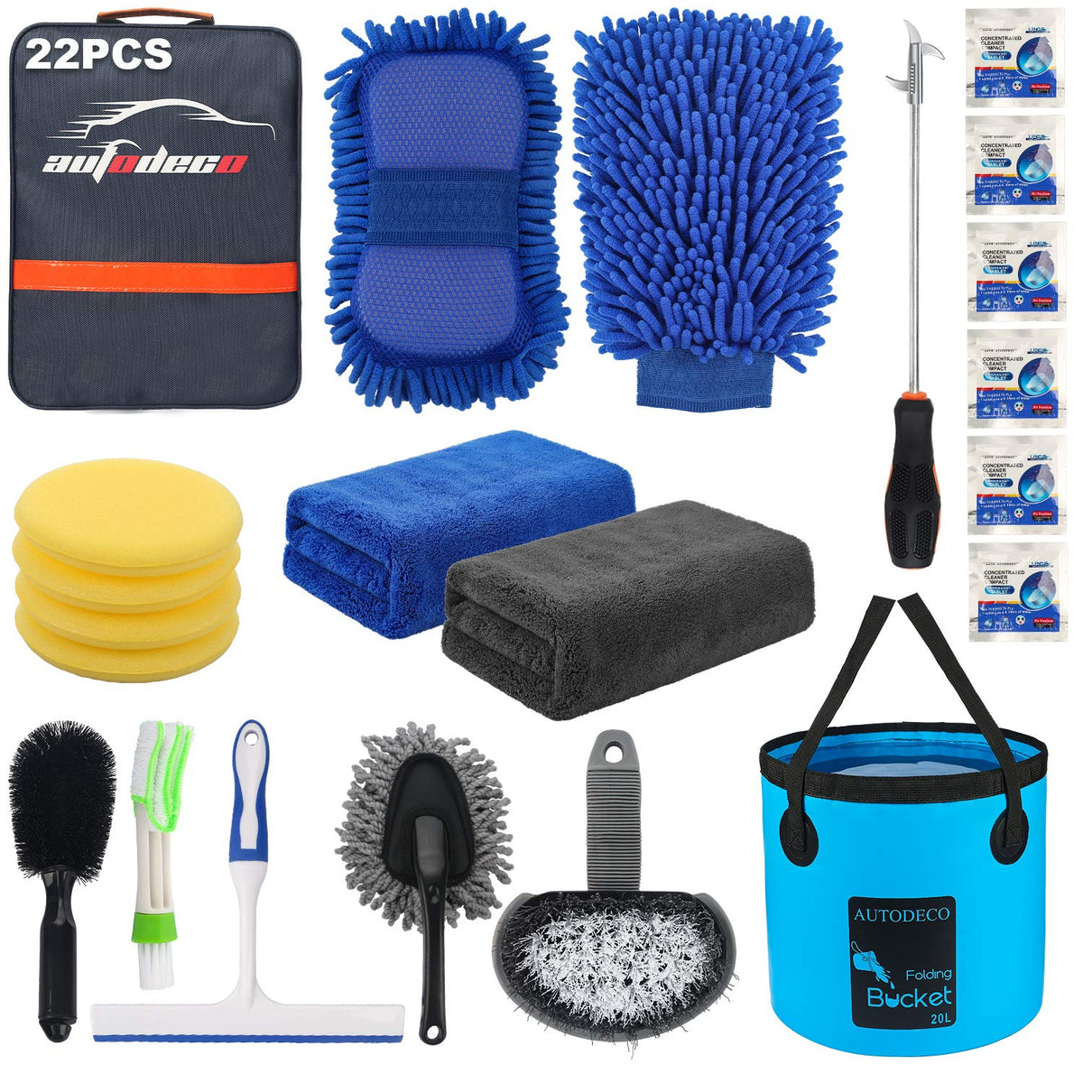 AUTODECO front view of blue storage bag with kit, keeps tools organized