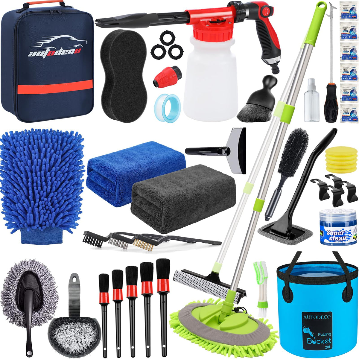 AUTODECO kit front view showing full tool lineup for complete cleaning