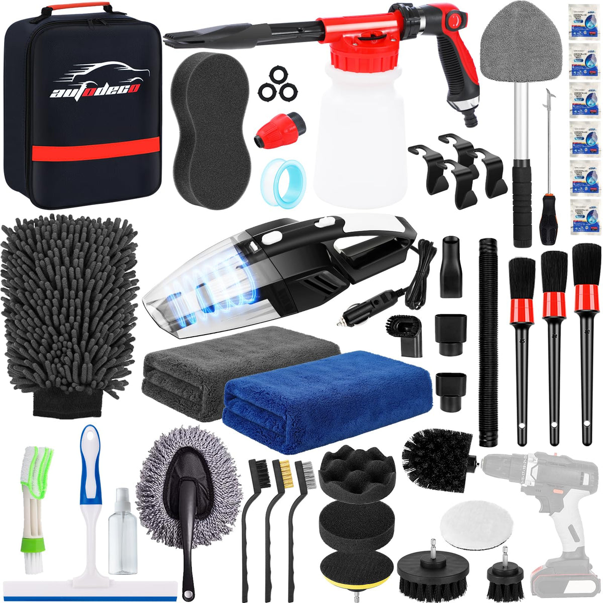 AUTODECO front packaging showing complete 40-piece kit for full vehicle care