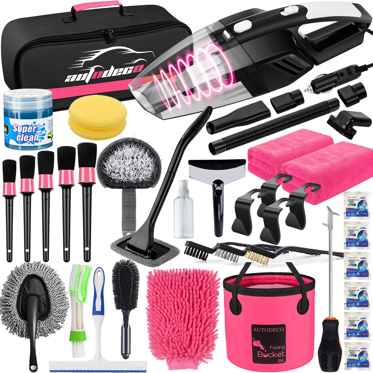 AUTODECO front packaging showing full 41-piece pink kit and benefits