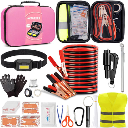 AUTODECO front view of pink emergency kit bag showing compact storage and accessibility